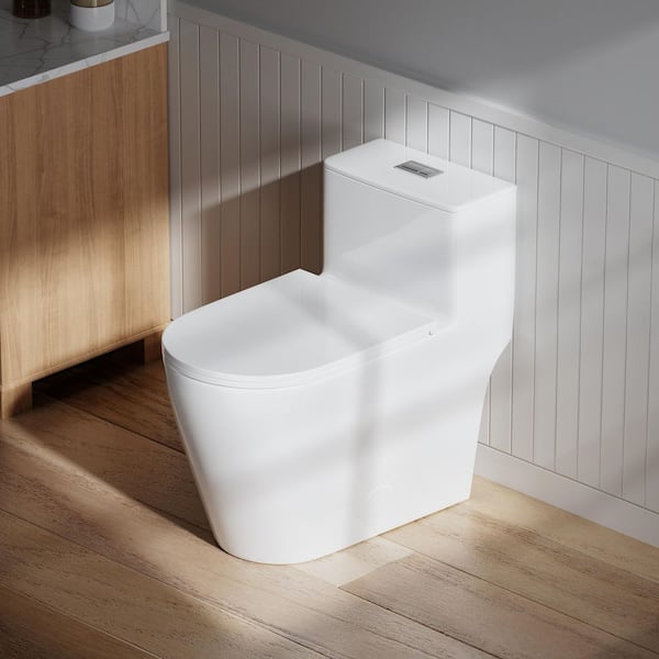 12 in. Rough-in Elongated One-Piece Skirted Toilet in White with Soft-Close Seat, 1.0/1.6GPF DualFlush, 1000g MAP Rating