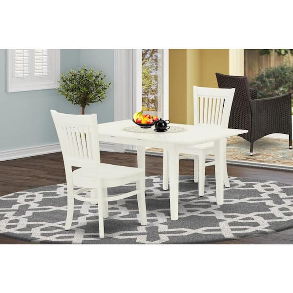 East West Furniture 3-Piece Linen White Finish Rectangular Solid Wood Top With Butterfly Leaf Dining Table Set
