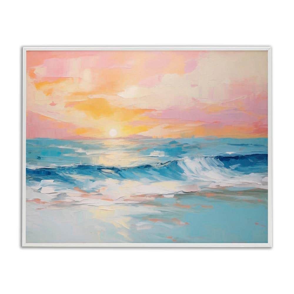 Stupell Industries Beach Waves Bright Sunset by Arlington Prints White ...