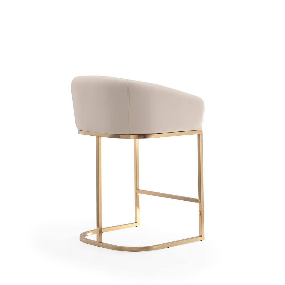 Elegant Mid-Century Cream Leather Bar Stool with Gold Pedestal Base, Set of 3