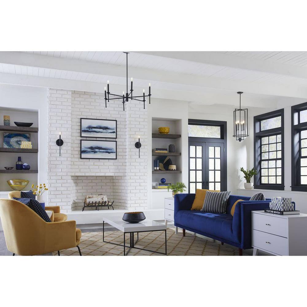 Elara Matte Black Steel 6-Light Chandelier with Clear Glass Shades
