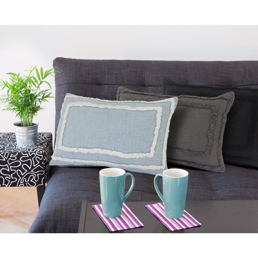 Modern Sky Blue and White Tufted Rectangular Throw Pillow, 16" x 24"