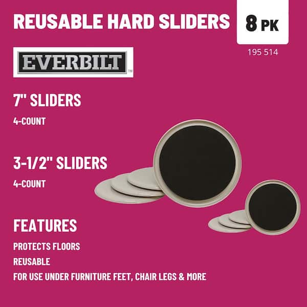 Everbilt Four 7 in. and Four 3-1/2 in. Beige Round Plastic Heavy-Duty  Furniture Slider Pads for Carpeted Floors (8-Pack) 4723044EB - The Home  Depot