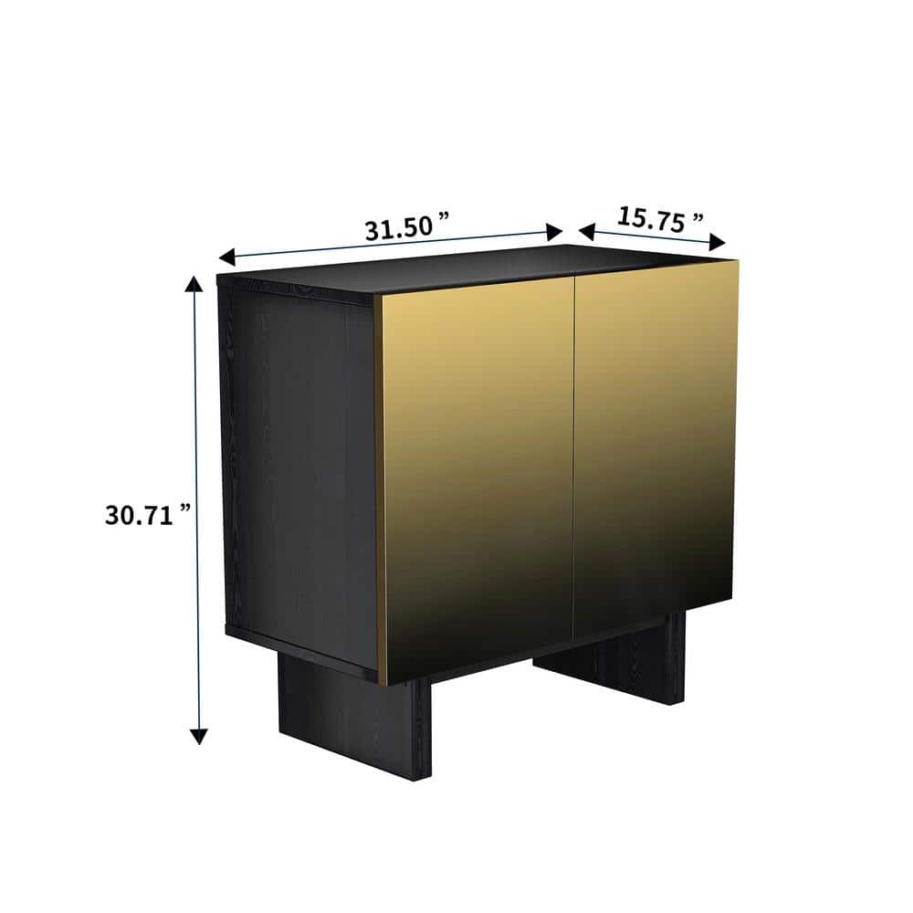Khaki and Black 2-Door Wood Accent Sideboard with Golden Legs