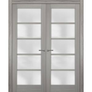4002 60 in. x 80 in. Universal Frosted Glass Solid MDF Gray Finished Pine Wood Double Prehung French Door with Hardware