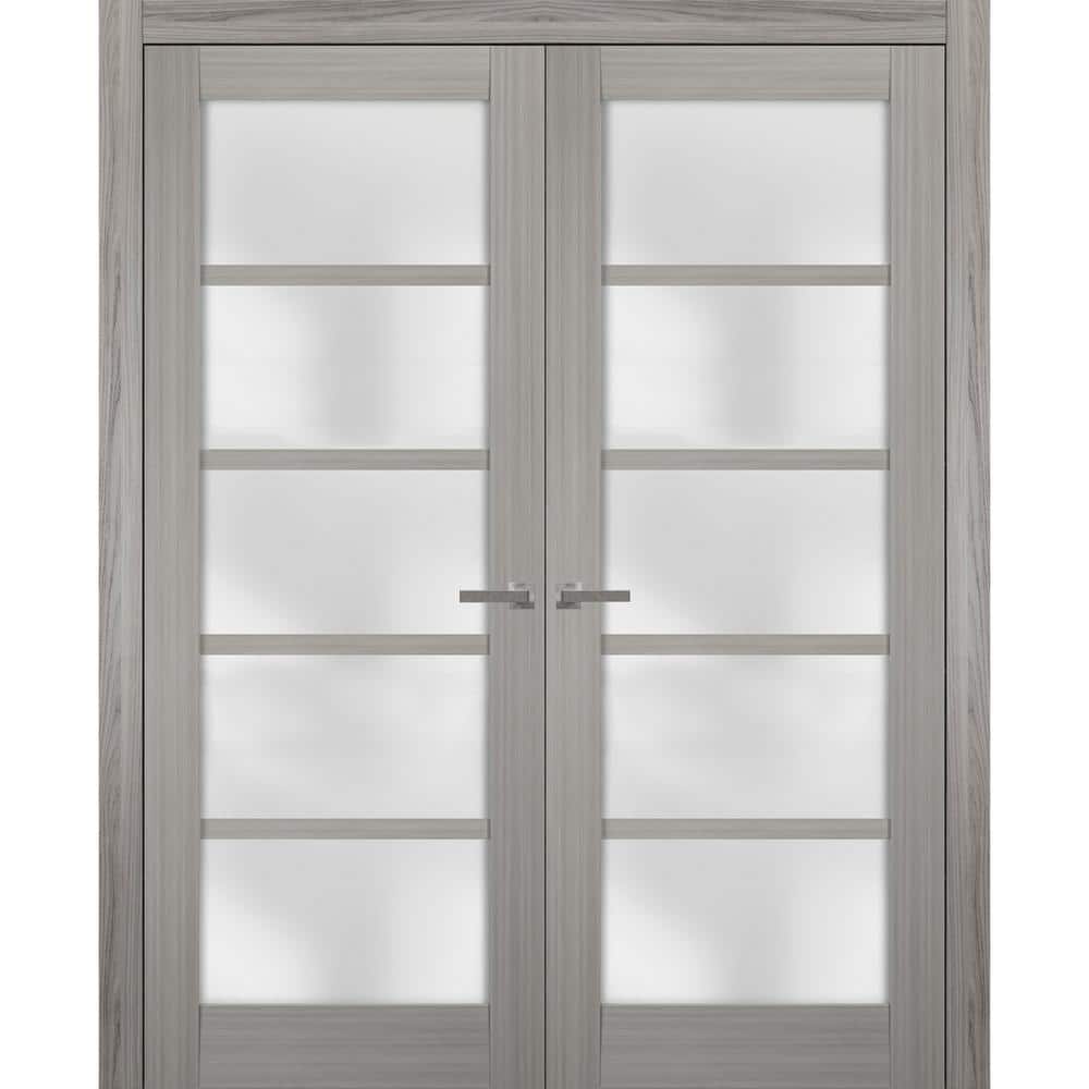 Sartodoors 48 in. x 80 in. Single Panel Gray Finished Pine Wood Sliding ...