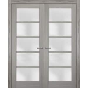 48 in. x 80 in. Single Panel Gray Finished Pine Wood Sliding Door with Hardware