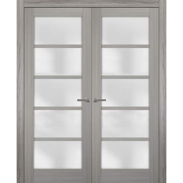 48 in. x 96 in. Single Panel Gray Finished Pine Wood Sliding Door with Hardware