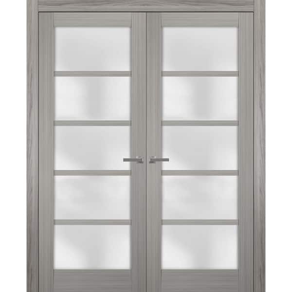 Sartodoors 64 in. x 84 in. Single Panel Gray Finished Pine Wood Sliding Door with Hardware