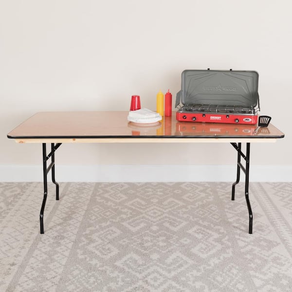 Natural Fielder 6 ft. Rectangular All-Occasion Wood Folding Event Table, Foldable Portable Banquet Table with Wooden Top