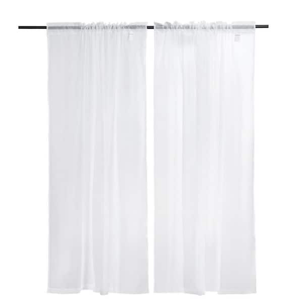 Sheer Curtains, White Polyester Solid 42 in. W x 84 in. L Rod Pocket Indoor Sheer Curtain Set of 2,2025 Update