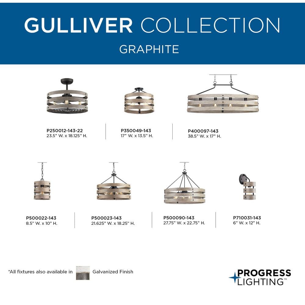Gulliver Graphite and Weathered Gray 4-Light Linear Chandelier