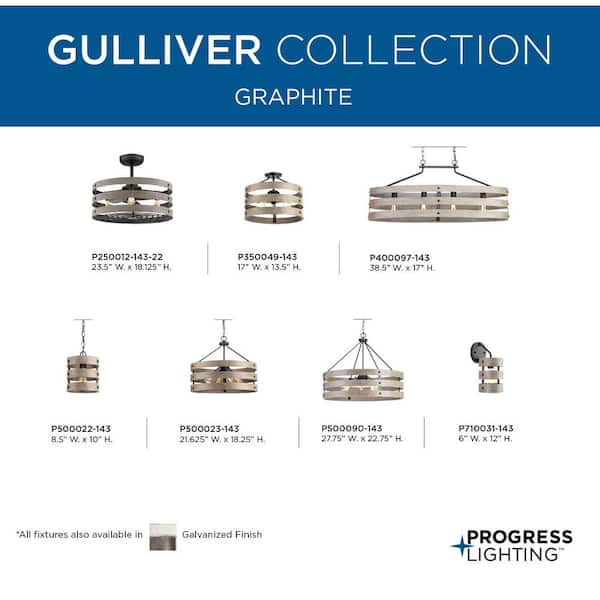 Progress Lighting Gulliver 4-Light Graphite Farmhouse Drum Medium Hanging Pendant Light