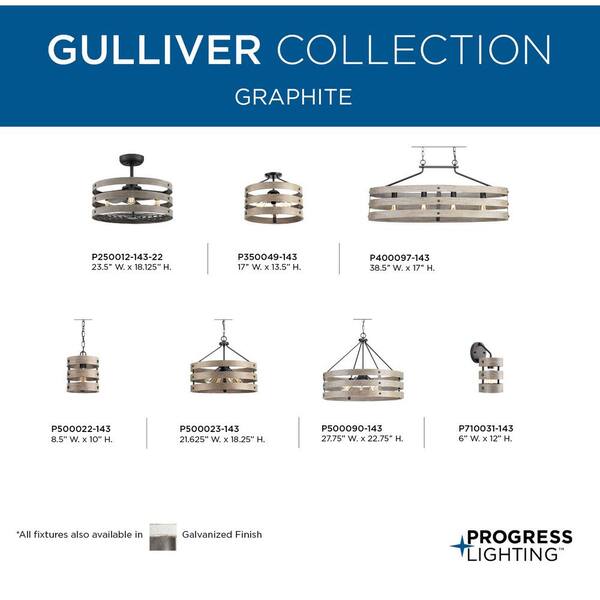 Progress Lighting Gulliver 5-Light Graphite Farmhouse Drum Large Hanging Pendant Light