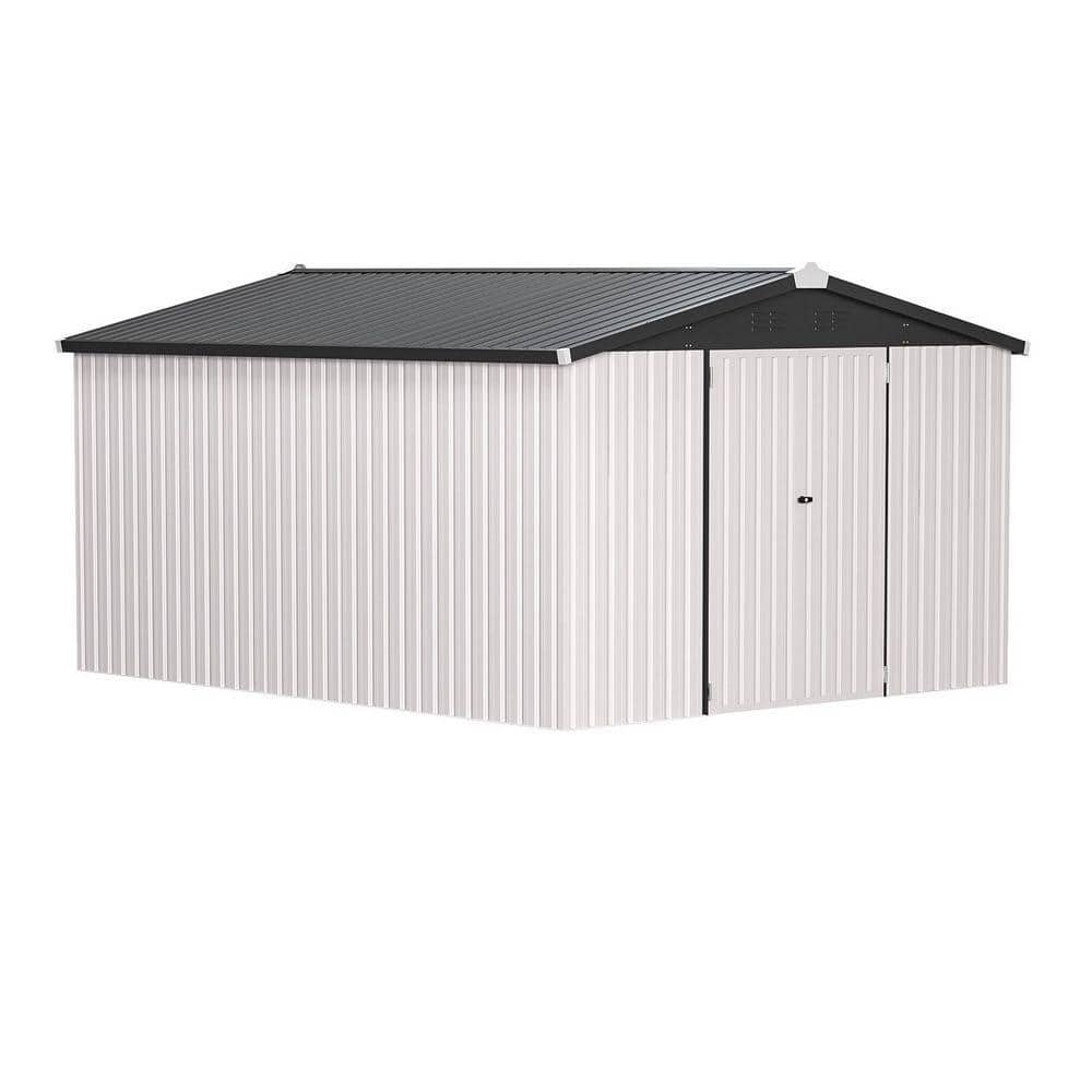 Sudzendf 10 ft. W x 14 ft. D White Metal Outdoor Storage Shed Tool