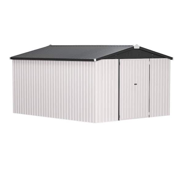 White 10 ft. W x 14 ft. D Metal Shed, Outdoor Storage Cabinet with 2 Door (140 sq. ft. )