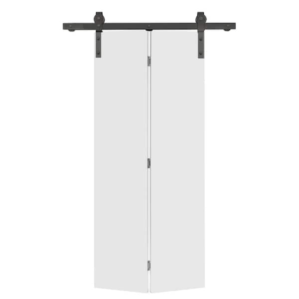 CALHOME 30 in. x 80 in. Primed White Smooth Flush Hardboard Hollow Core Composite Bi-Fold Barn Door with Sliding Hardware Kit