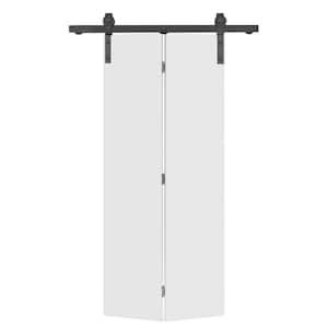 36 in. x 80 in. White Smooth Flush Hardboard Hollow Core Composite Bi-Fold Barn Door with Sliding Hardware Kit