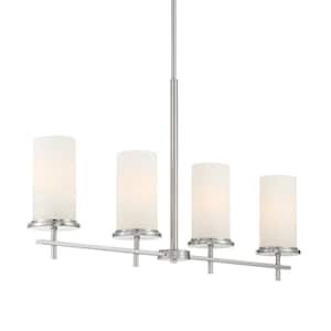 Haisley 4-Light Brushed Nickel Island Chandelier with White Glass Shades