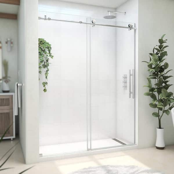 DreamLine Continuum 56-60 in. W x 76 in. H Clear Sliding Frameless Shower Door in Polished Stainless Steel