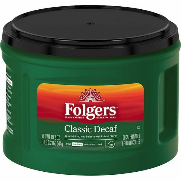 Folgers Ground Classic Decaf Coffee, Medium Roast, 19.2 oz Canister, Decaffeinated, 1 Each