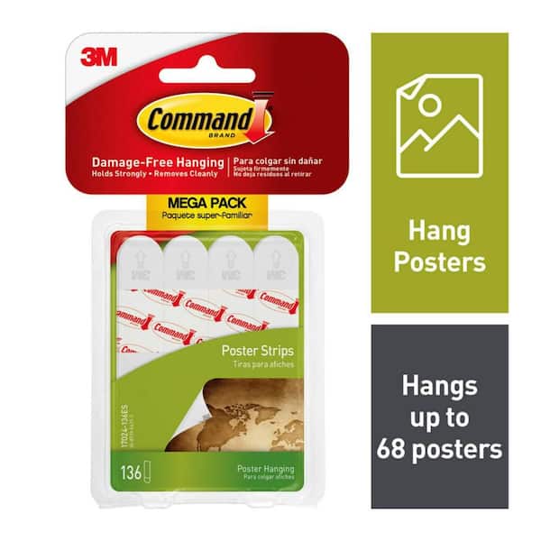 Poster Strips, White, Damage Free Decorating, 136 Command Strips
