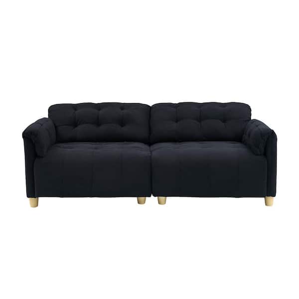 French Retro 83.1 in. W Black Fabric 2-Seater Loveseat with Storage