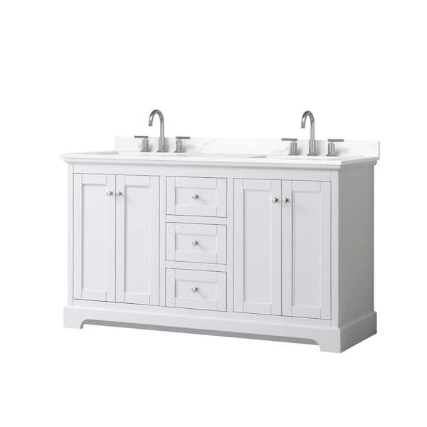 Wyndham Collection Avery 60 in. W x 22 in. D x 35 in. H Double Bath Vanity in White with Giotto Quartz Top