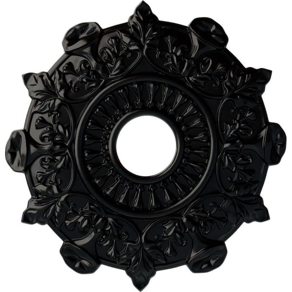 Ekena Millwork 17-1/2" x 4" I.D. x 1" Preston Urethane Ceiling Medallion (Fits Canopies upto 4"), Hand-Painted Jet Black