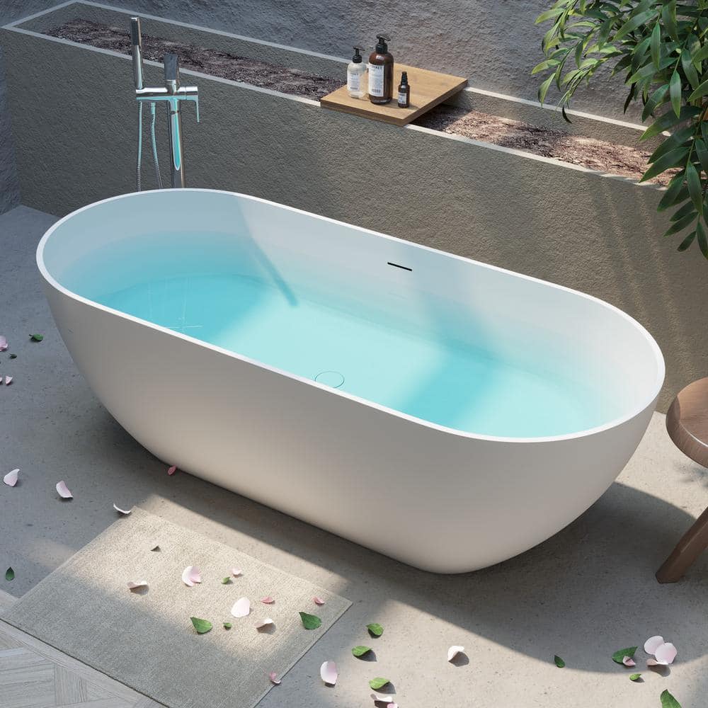 69'' Matte White Freestanding Acrylic Soaking Bathtub