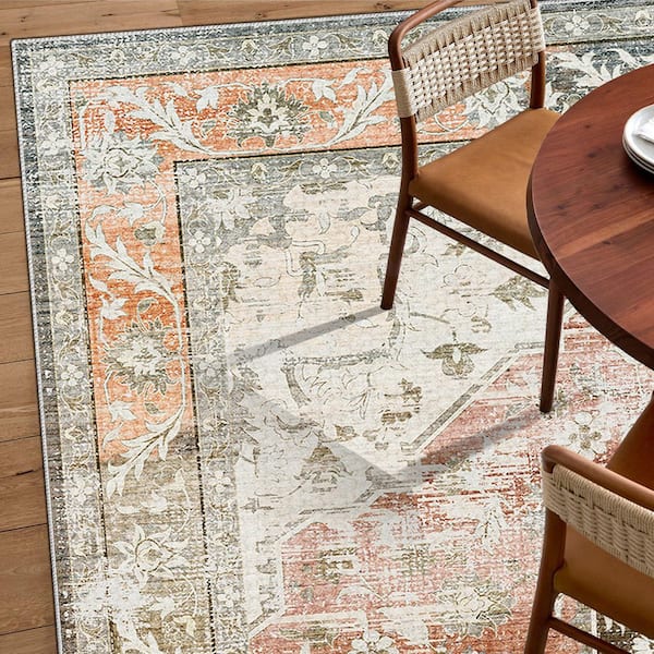 Sunset Canyon Orange 8 ft. x 10 ft. Antique Non Skid Indoor Area Rug