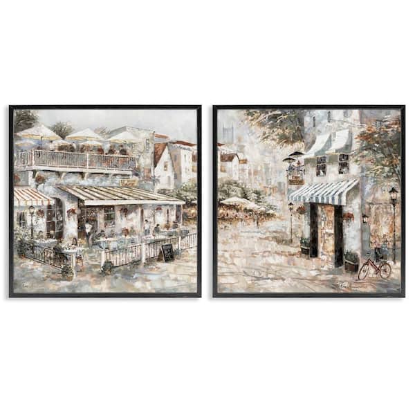 Stupell Industries Town Bistros Architecture by Ruane Manning 2 Pieces Black Framed Architecture Giclee Art Print 17 in. x 17 in.