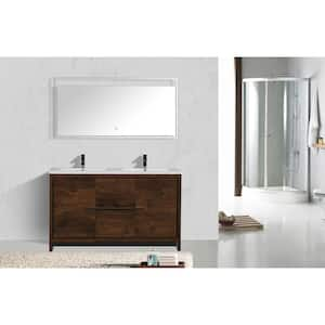 Dolce 60 in. W Bath Vanity in Rosewood with Reinforced Acrylic Vanity Top in White with White Basins