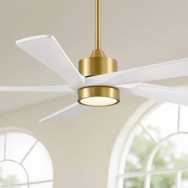 52 in. 5-Blade Indoor White Modern Standard Ceiling Fan with LED Light Solid Wood Blades