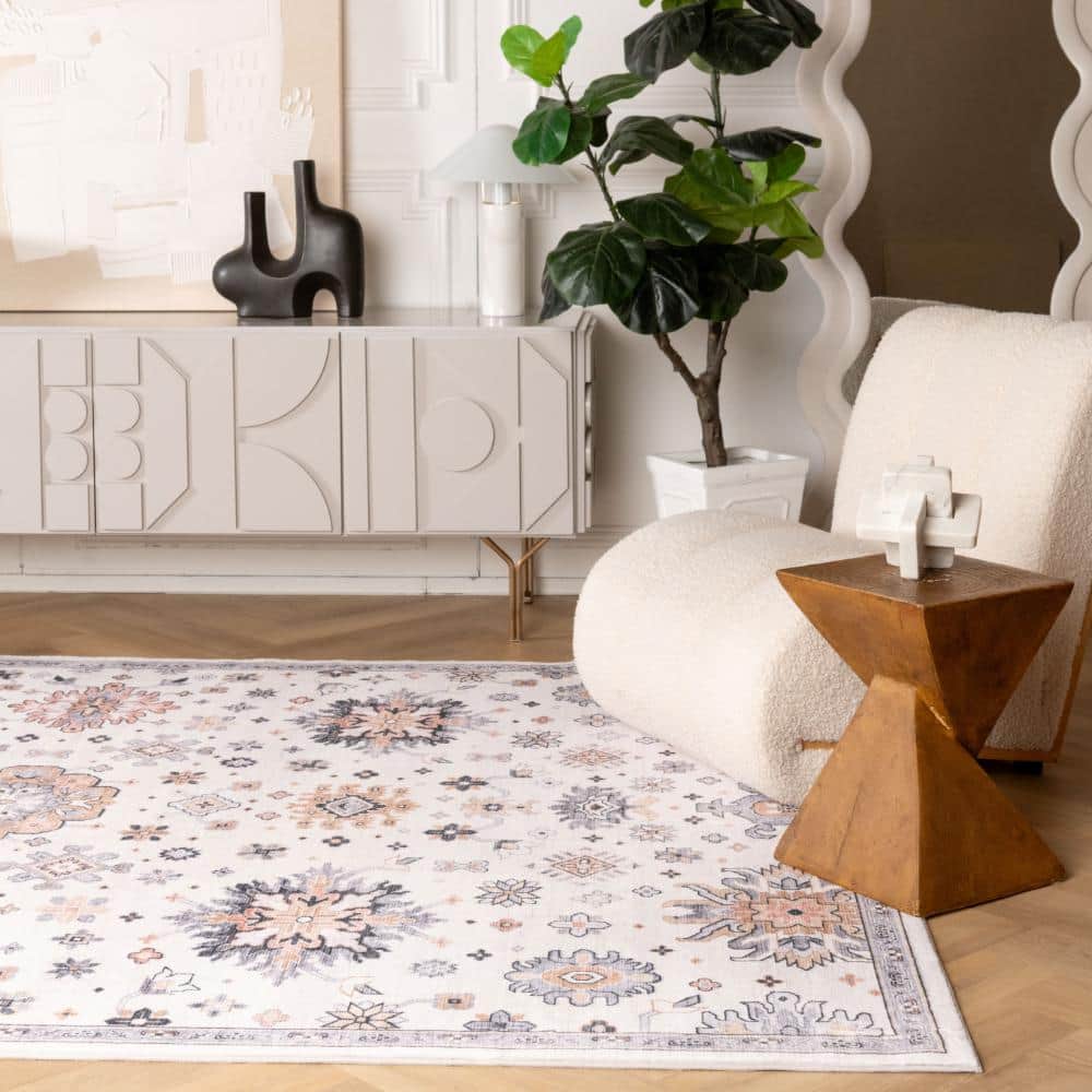 Aruba Cream and Gold Distressed Synthetic Area Rug