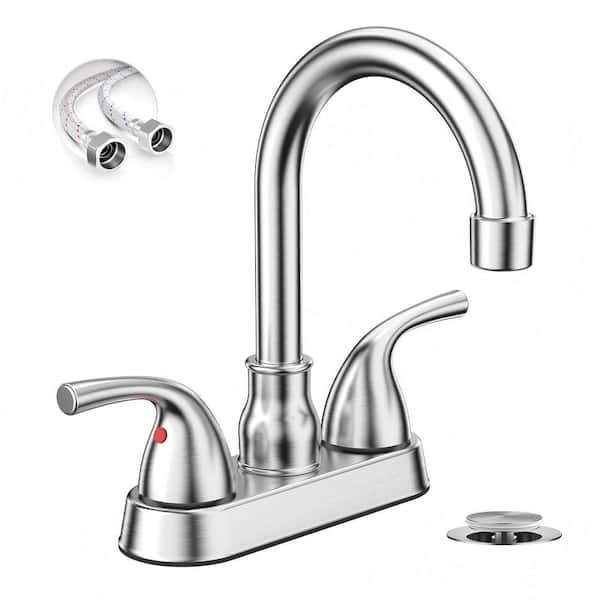 4 in. Centerset Bathroom Sink Faucet, 2-Handles 2 or 3 Hole Farmhouse Bathroom Faucet, with 360 Swivel Spout