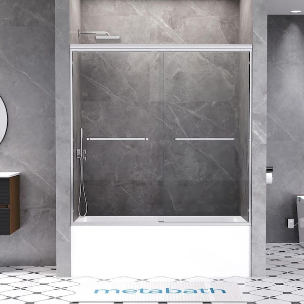 56 to 60 in. W x 60 in. H Semi Frameless Double Sliding Tub Door in Chrome with 5/16 in. Tempered Clear Glass