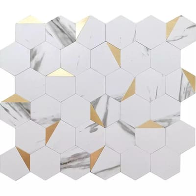 HomeyStyle Peel and Stick Tile Backsplash for Kitchen Wall Decor Self-Adhesive Aluminum Surface Mosaic Tiles Sticker,Hexagonal Honeycomb 12x12 x 5 Tiles 