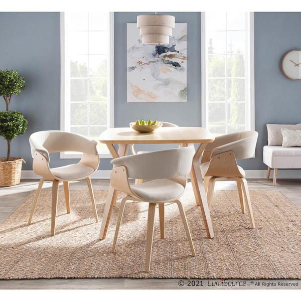 Vintage Mod Natural Wood and Cream Fabric Dining Chair