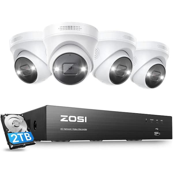 5MP Super HD 8-Channel 2TB PoE NVR Security Camera System with 4-Wired Spotlight Dome Cameras, 100 ft. Color Night