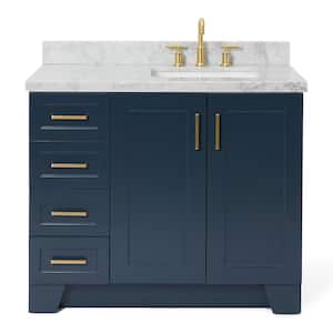 Taylor 43 in. W x 22 in. D x 36 in. H Freestanding Bath Vanity in Midnight Blue with Carrara White Marble Top