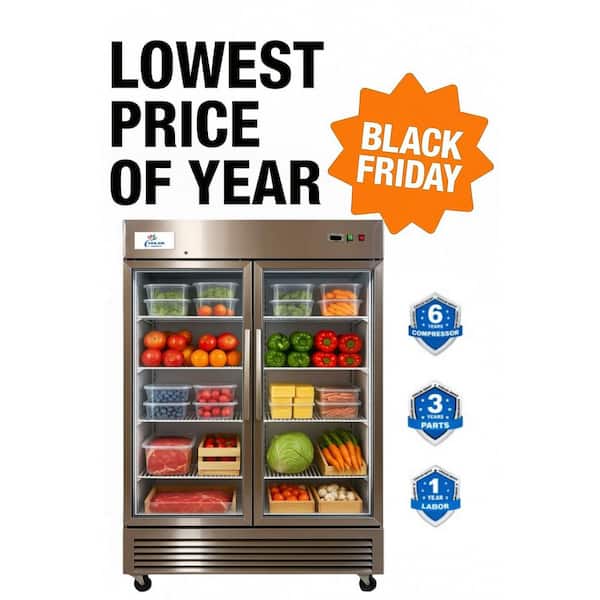 55 in. W 47 cu. ft. NSF Commercial Glass 2-Door Reach In Display Refrigerator in Stainless Steel