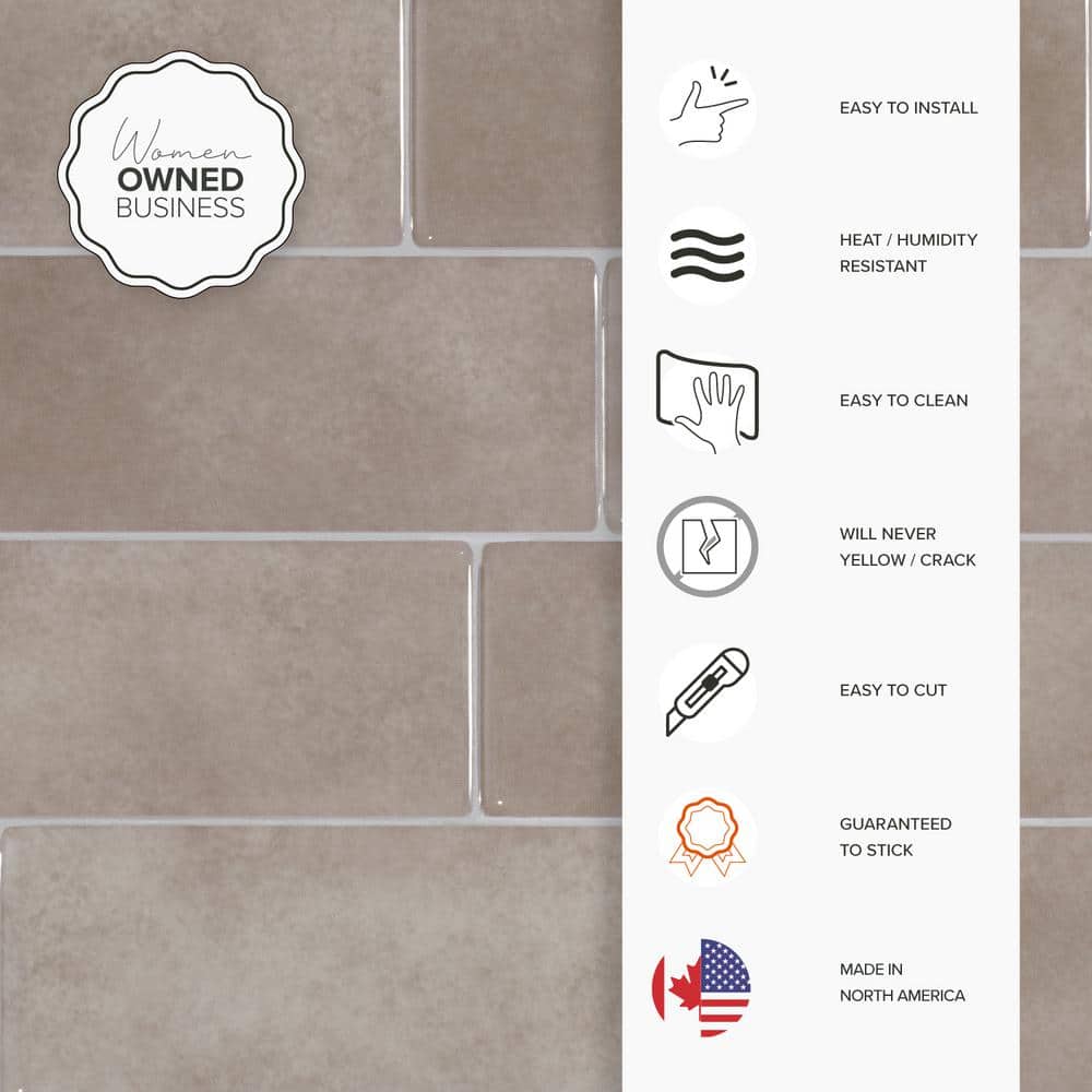 Metro Cologne Beige Glossy Peel and Stick Backsplash Tile