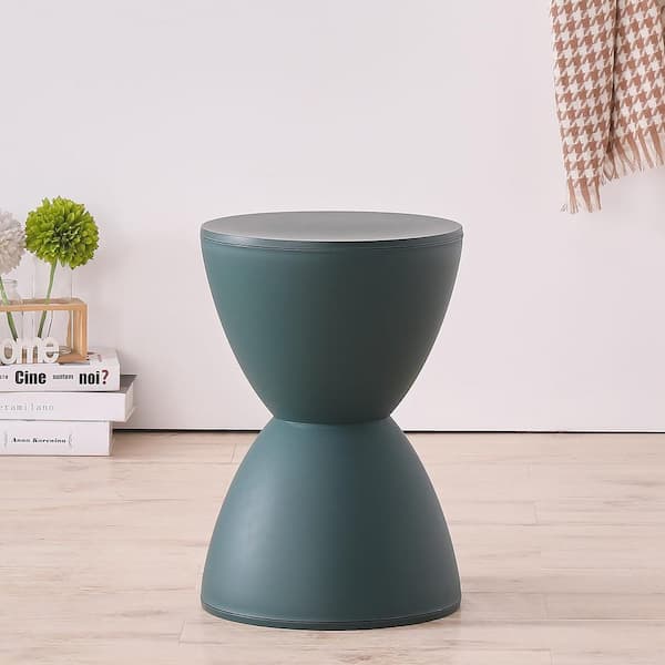 Zeus & Ruta 11 in. Dia x 17 in. Height Dark Green Plastic Outdoor Side Table for Garden, Porch, Balcony, Lawn