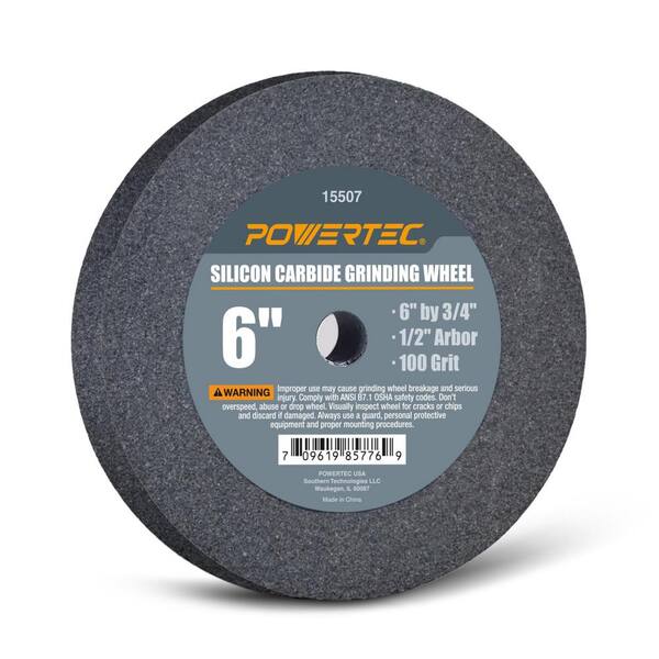 POWERTEC 6 in. x 3/4 in. 100-Grit 1/2 in. Arbor Silicon Carbide Grinding Wheel