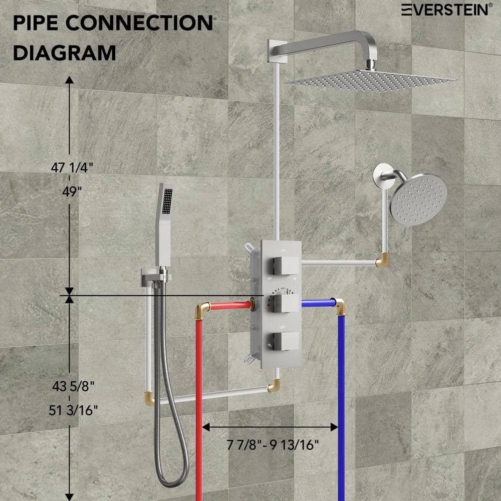 Brushed Nickel Dual Shower System with Handheld Spray and Thermostatic Valve