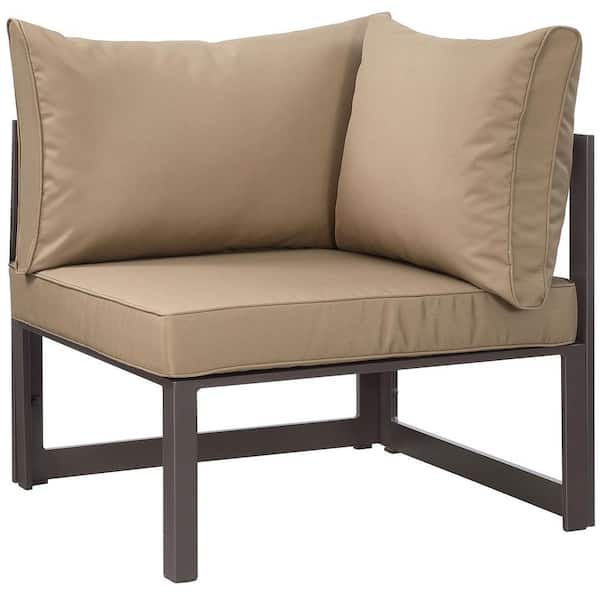 MODWAY Fortuna Corner Aluminum Outdoor Patio Lounge Chair in Brown with Mocha Cushions