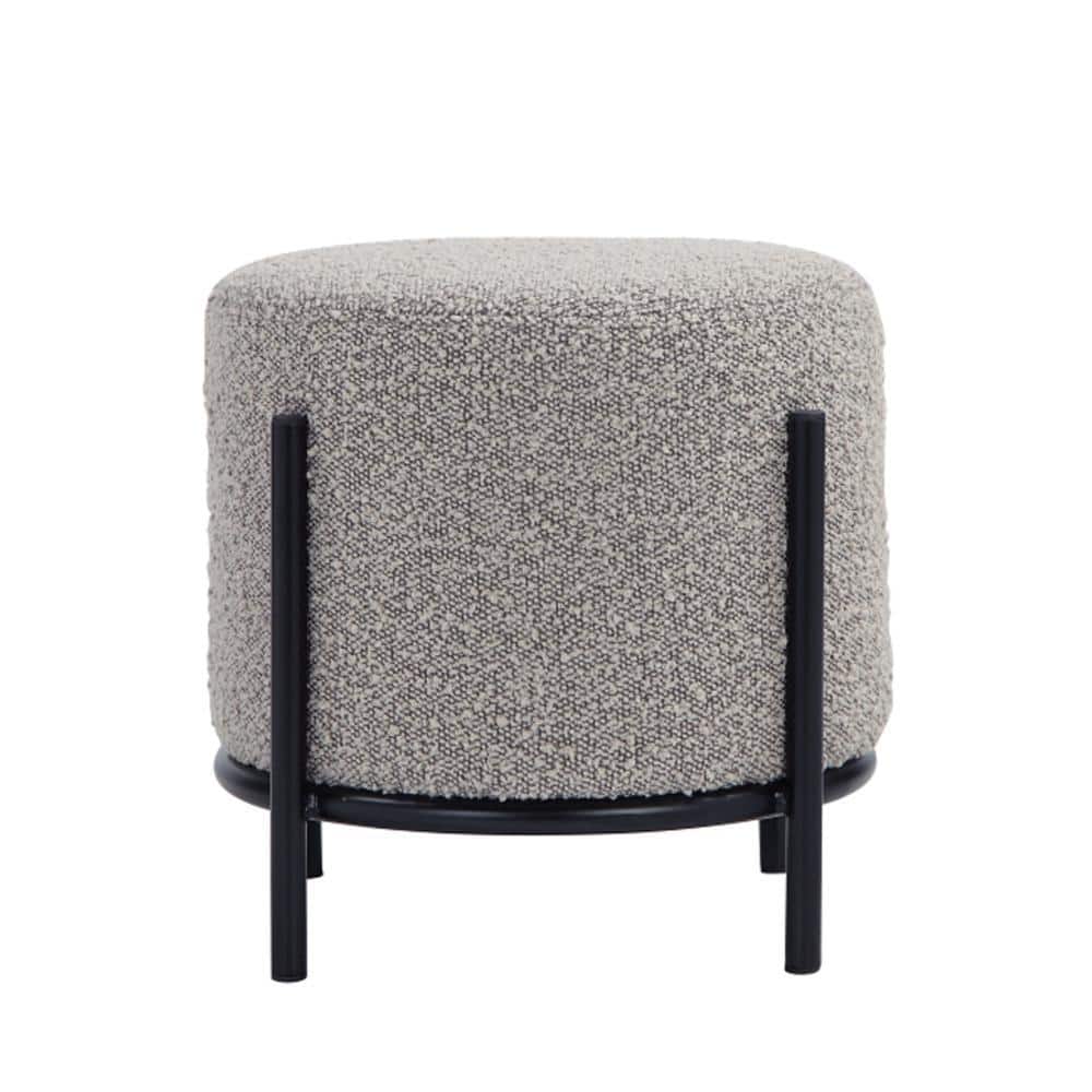 Gray Round Polyester Upholstered Iron Accent Stool