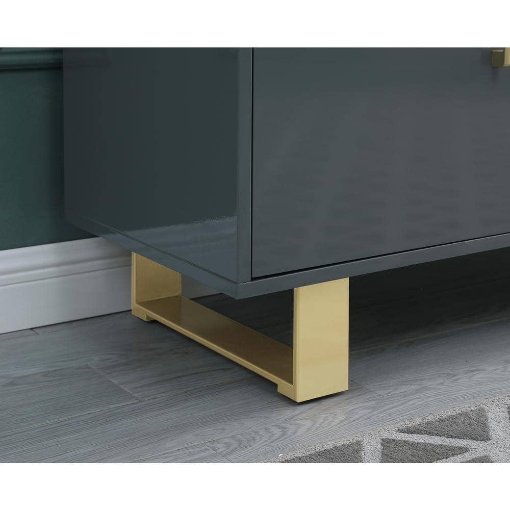 Modern Gray Lacquer Sideboard with Golden Accents - 68W x 30H
