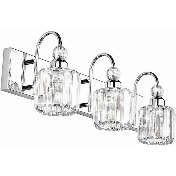 Briignite 20 in. 3-Light Antique Brass Vanity Light Fixture with Crystal Glass Shades (Bulbs Not Included)